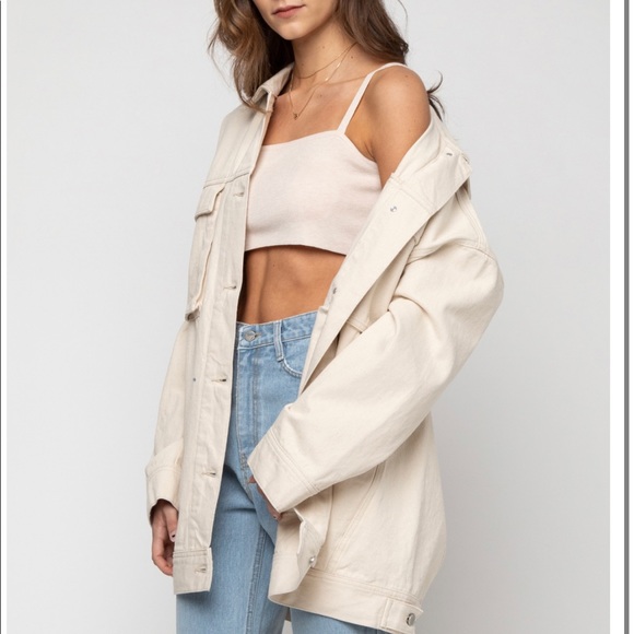 JUST PURCHASED 
Oatmeal coloured Oak + Fort Oversized Twill Jacket - Picture 1 of 4